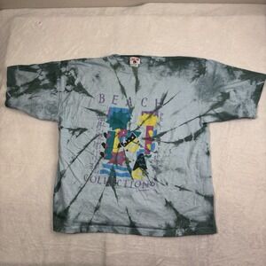 VTG‎ Cherokee Beach Collections Art T-Shirt Green SS Graphic Single Stitch XL